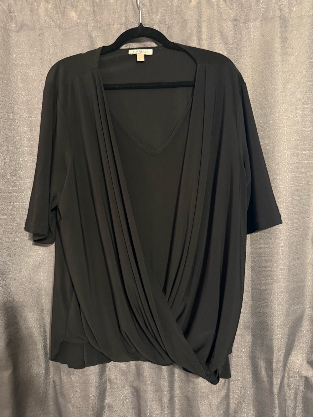 Roz & Ali Black Draped Crossover V-Neck Blouse